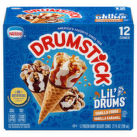 Drumstick Drumstick Lil' Drums Vanilla Fudge Swirl and Vanilla Caramel Swirl Sundae Cones, 12 Count, 12 Each