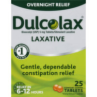 Dulcolax Laxative, Overnight Relief, 5 mg, Comfort Coated Tablets, 25 Each