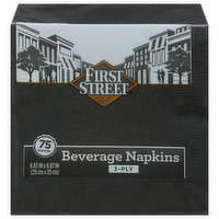 First Street Beverage Napkins, Black, 3-Ply, 75 Each