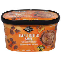 First Street Ice Cream, Premium, Peanut Butter Swirl, 48 Fluid ounce