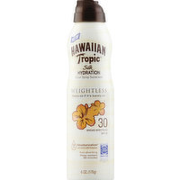 Hawaiian Tropic Sunscreen, Weightless, Clear Spray, Broad Spectrum SPF 30, 6 Ounce