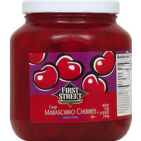 First Street Cherries, Maraschino, without Stems, Large, 74 Ounce