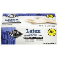 First Street Gloves, Disposable, Natural, Latex, X-Large, 100 Each