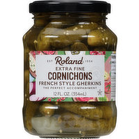 Roland Pickles, Cornichons, French Style Gherkins, Extra Fine, 12 Ounce
