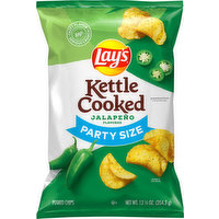 Lay's Potato Chips, Jalapeno Flavored, Kettle Cooked, Party Size, 12.5 Ounce
