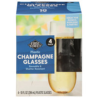 First Street Champagne Glasses, Plastic, 10 Fluid Ounce, 4 Each