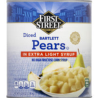 First Street Pears, in Extra Light Syrup, Bartlett, Diced, 105 Ounce
