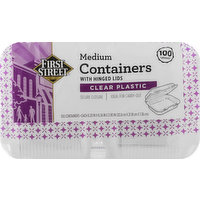 First Street Containers with Hinged Lids, Clear Plastic, Medium, 100 Each