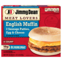 Jimmy Dean Sandwiches, English Muffin, Meat Lovers, 4 Each