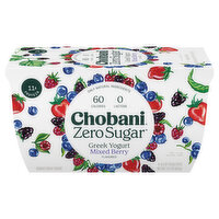 Chobani Yogurt, Greek, Nonfat, Zero Sugar, Mixed Berry Flavored, 4 Each
