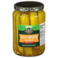 First Street Pickles, Zesty Kosher, Dill Spears, Fresh Pack, 24 Fluid ounce