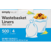 Simply Value Wastebasket Liners, Clear, 4 Gallon, 500 Each