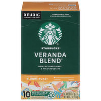 Starbucks Coffee, Ground, Blonde Roast, Veranda Blend, K-Cup Pods, 10 Each