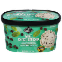 First Street Ice Cream, Premium, Mint Chocolate Chip, 48 Ounce