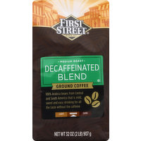 First Street Coffee, Ground, Medium Roast, Decaffeinated Blend, 32 Ounce