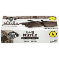 First Street Disposable Gloves, Black Nitrile, Large, 100 Each