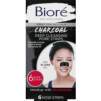 Biore Pore Strips, Deep Cleansing, Charcoal, 6 Each