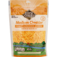 First Street Shredded Cheese, Fancy, Medium Cheddar, 8 Ounce