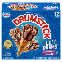 Drumstick Drumstick Lil' Drums Vanilla and Chocolate with Chocolatey Swirls Cones, 12 Count, 12 Each