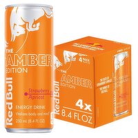 Red Bull Amber Edition Energy Drink, Strawberry Apricot, 80mg Caffeine, 8.4 fl oz, 33.6 Ounce
