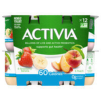 Activia Yogurt, Nonfat, Strawberry Banana/Peach, 12 Each