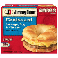 Jimmy Dean Jimmy Dean Croissant Breakfast Sandwiches with Sausage, Egg, and Cheese, Frozen, 8 Count, 8 Each