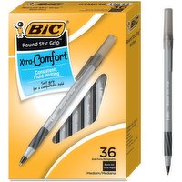 BIC Round Stic Grip Pen Medium Black, 36 Each