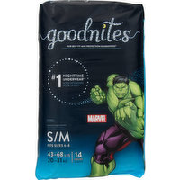 GoodNites Underwear, Nighttime, S/M (43-68 lbs), Marvel, 14 Each