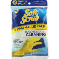 Soft Scrub Gloves, Cleaning, Reusable Latex, Large, Value Pack, 2 Each