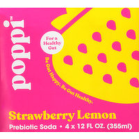 Poppi Prebiotic Soda, Strawberry Lemon, 4 Each