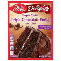 Betty Crocker Cake Mix, Triple Chocolate Fudge, Delights, 13.25 Ounce