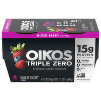 Oikos Yogurt, Greek, Mixed Berry Flavored, Blended, 4 Pack, 21.2 Ounce