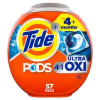 Tide PODS Liquid Laundry Detergent Pacs, 4-in-1 Ultra Oxi, 57 Count, 57 Each