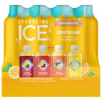 Sparkling Ice Sparkling Water, Flavored, Zero Sugar, Assorted, Lemonades, 12 Pack, 12 Each