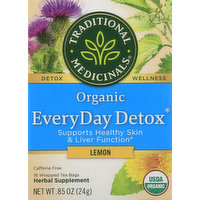 Traditional Medicinals Herbal Supplement, Organic, Everyday Detox, Lemon, Tea Bags, 16 Each