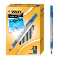 BIC Round Stic Grip Pen Medium Blue, 36 Each