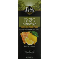 First Street Green Tea, Honey Lemon Ginseng, Tea Bags, 25 Each