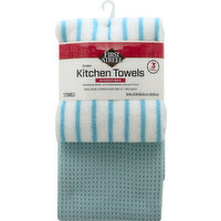 FIRST STREET Kitchen Towels, Green, Microfiber, 3 Each