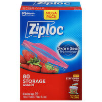 Ziploc Storage Bags, Double Zipper, Quart, Mega Pack, 80 Each