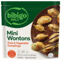 Bibigo Wontons, Pork & Vegetable, Mini, 24 Ounce