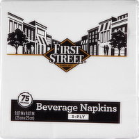 First Street Napkins, Beverage, White, 3-Ply, 75 Each