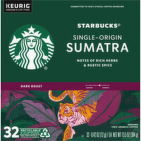 Starbucks Coffee, 100% Arabica, Ground, Dark Roast, Single-Origin Sumatra, K-Cup Pods, 32 Each