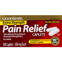 GoodSense Pain Reliever/Fever Reducer, Acetaminophen, Extra Strength, Caplets, 100 Each