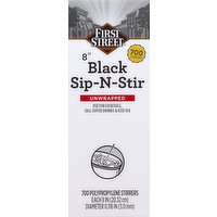 First Street Stirrers, Sip-N-Stir, Black, Unwrapped, 8 Inches, 700 Each
