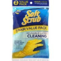 Soft Scrub Gloves, Cleaning, Reusable Latex, Medium, Value Pack, 2 Each