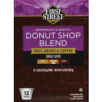 First Street Coffee, 100% Arabica, Medium Roast, Donut Shop Blend, Pods, 12 Each