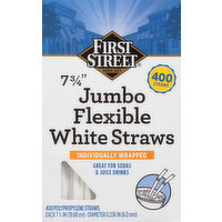 First Street Straws, White, Jumbo, Flexible, 7.75 Inch, 400 Each