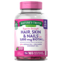 Nature's Truth Hair, Skin & Nails, Superior Strength, 5000 mcg, Rapid Release Liquid Softgels, 165 Each