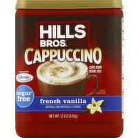 HILLS BROS Cappuccino Drink Mix, Sugar Free, French Vanilla, Cafe Style, 12 Ounce