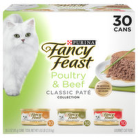 Fancy Feast Cat Food, Gourmet, Poultry & Beef, Classic Pate Collection, 30 Each